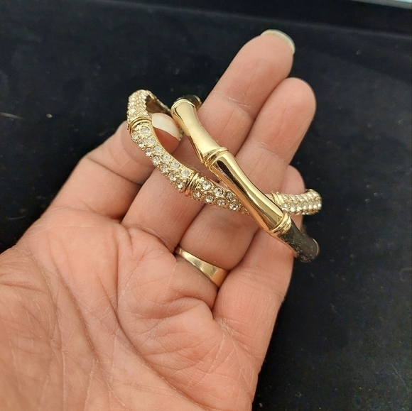 Vintage* NRO Pavé Clear Rhinestone Bracelet with 2nd Gold-tone Bracelet - Picture 1 of 12